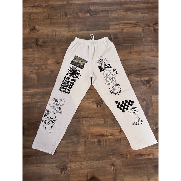 Miley Cyrus Sketch Art Sweatpants Size Medium White Graffiti Rare HTF *READ* - Picture 1 of 15